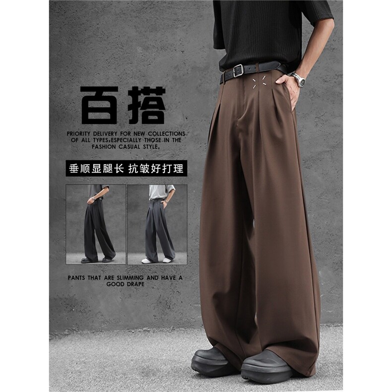 小众高街cleanfit黑色西裤潮牌宽松垂坠感休闲直筒阔腿长裤-XK400,男装西裤,星座601-1