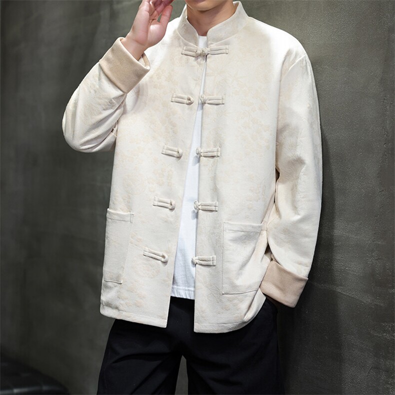 男士外套麂皮绒印花夹克盘扣立领唐装风XZ1512-2507-P85,男装夹克,星座1512