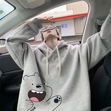 WASSUPHAPPY小熊卫衣男大码学生重磅运动外套秋冬款加绒加厚上衣，男装卫衣，电商A040