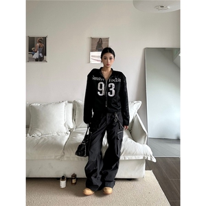 美式复古辣妹字母印花垫肩网纱外套女2025新款宽松休闲百搭上衣图片