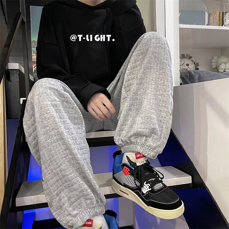 华夫格卫裤男潮流宽松直筒休闲长裤韩版百搭束脚运动裤子MK32-P35，男装休闲裤，星座1008