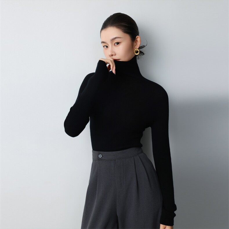 一线成衣秋季新款简约纯色百搭时尚高领打底衫,女装羊毛衫,清联羊绒