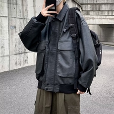 美式复古机车棕色皮衣外套男潮飞行员棒球服夹克骑行服PY120P75，男装皮衣，星座410-2