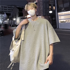 华夫格新款纯色星星小标圆领短袖宽松五分袖T恤JK23260-p28-控39，男装T恤，星座605(原A050)