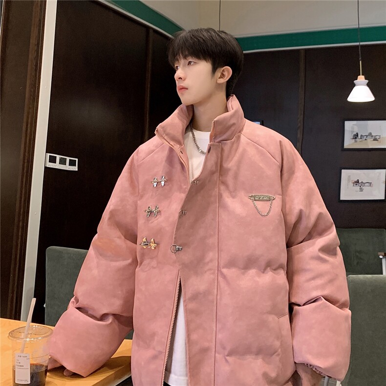 港风立领PU皮复古做旧面料金属飞机扣设计棉衣男MY77726P148控198，男装棉衣，星座227-7