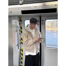 2025加绒保暖连帽棉服男宽松复古cleanfit大理石纹座山雕外套，男装棉衣，星座506A