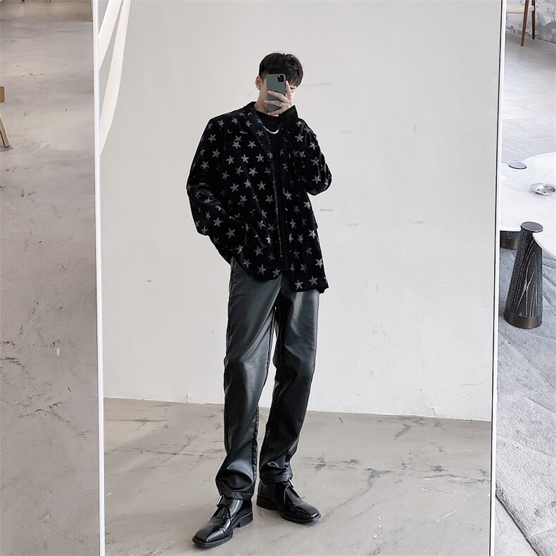 时髦个性加厚丝绒烫钻闪亮星星舞台装发型师潮流西服9970,男装西服,电商A246