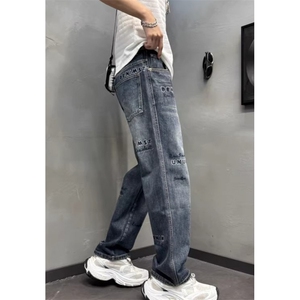 秋冬款工装牛仔裤男宽松直筒哈伦潮牌秋季复古长裤子 NT1272图片