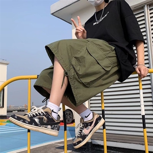 休闲短裤男港风潮流口袋2023夏季新款ins宽松百搭五分裤K1279-P35图片