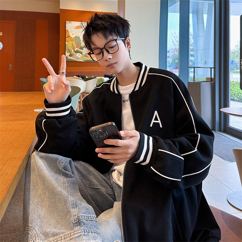 WY208/P75春装新款高品质不起球刺绣卫衣男立领棒球服潮外套图片