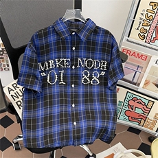 钉珠衬衫男女短袖韩版潮流格子宽松百搭2025夏ins外套CY1175-P59，男装T恤，星座412-2