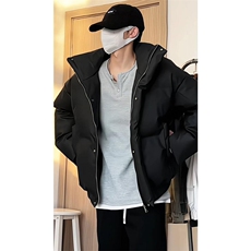 现货5W件冬季三防重磅硬挺boxy短款羽绒立领PU皮棉衣外套加厚棉服，男装棉衣，电商A486-1