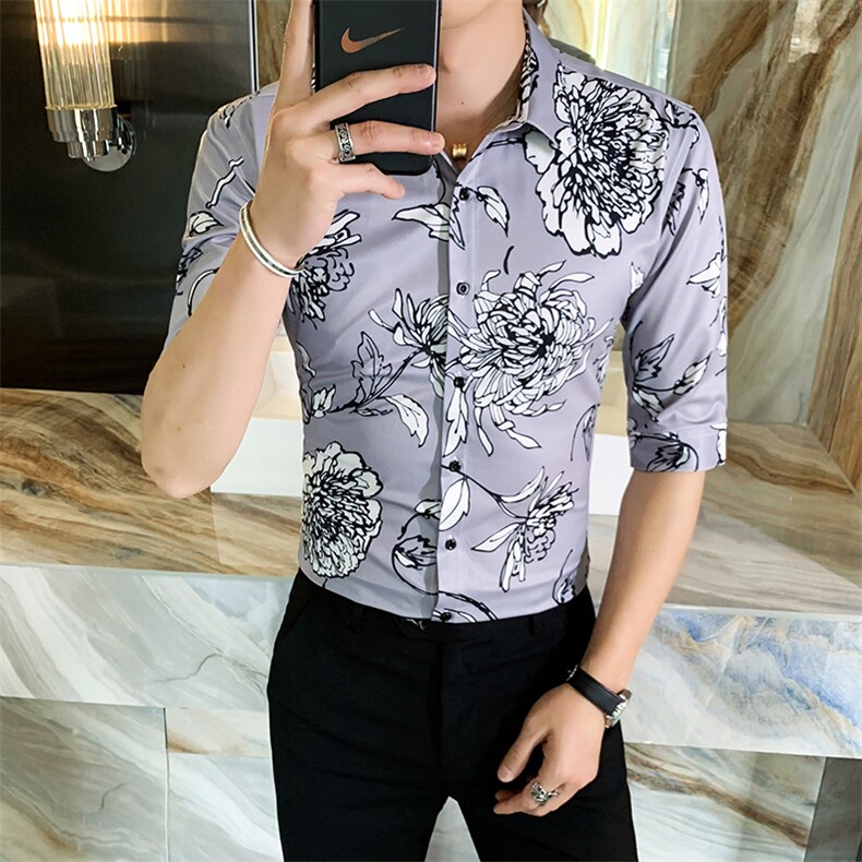 312A-114-P552025新款韩版修身帅气花衬衫英伦时尚男士衬衣A,男装衬衫,星座312A-5
