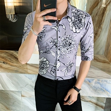 312A-114-P552025新款韩版修身帅气花衬衫英伦时尚男士衬衣A，男装衬衫，星座312A-5