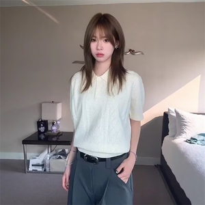 老钱风冰丝针织polo衫美式cleanfit提花短袖男夏季高智高级感t恤图片