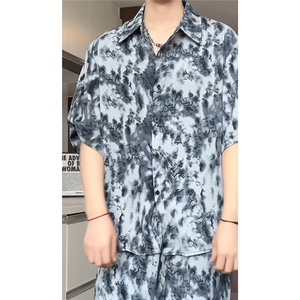 短袖衬衫男+短裤男潮流休闲套装男M-5XL大码TZ78708P50控98模特图图片