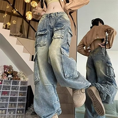 设计感高街美式复古工装裤女秋季新款阔腿牛仔裤宽松潮牌裤子，男装牛仔裤，星座506A