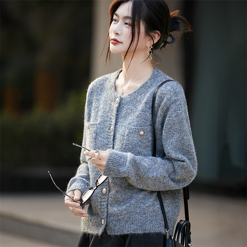 小香风设计感针织开衫女外套毛衣2025新款加厚保暖外搭上衣毛衫潮,针织衫/毛衣,佳绒高端店