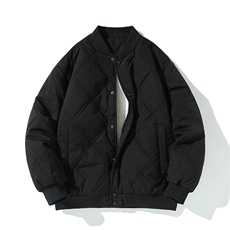 冬季纯色菱形格棒球服棉服加绒保暖宽松休闲简约款棉衣MY606-P75，男装棉衣，电商B306