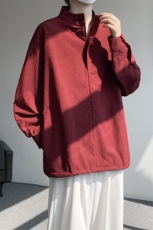 时尚立领棒球服衬衫韩版户外宽松抽绳防晒外套衬衫男冲锋衣P42，男装防晒衣，电商B319