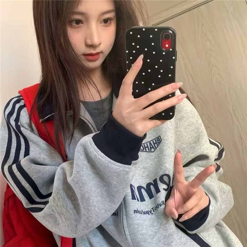 百搭流行ins文艺原宿慵懒简约纯棉复合印花开衫外套潮流新款气质，女装短外套，星座1210-1