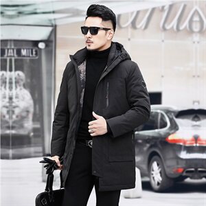 冬装潮中长款加厚修身90白鸭绒羽绒服男外套连帽羽绒 99335图片