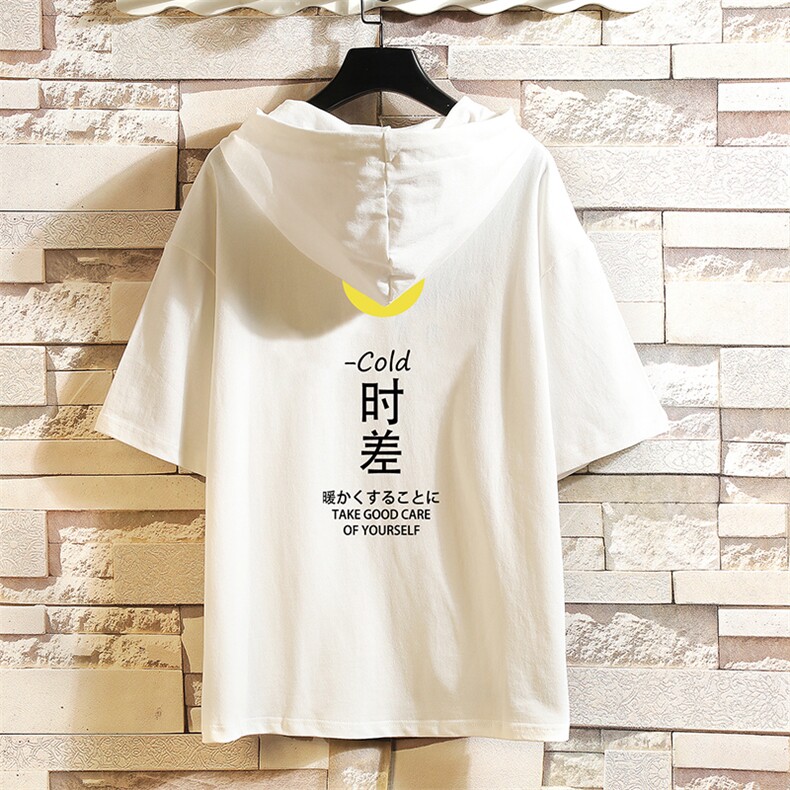 LD54047-P45连帽短袖t恤男大码胖子带帽五分袖中袖砖墙挂拍,男装T恤,电商A040A