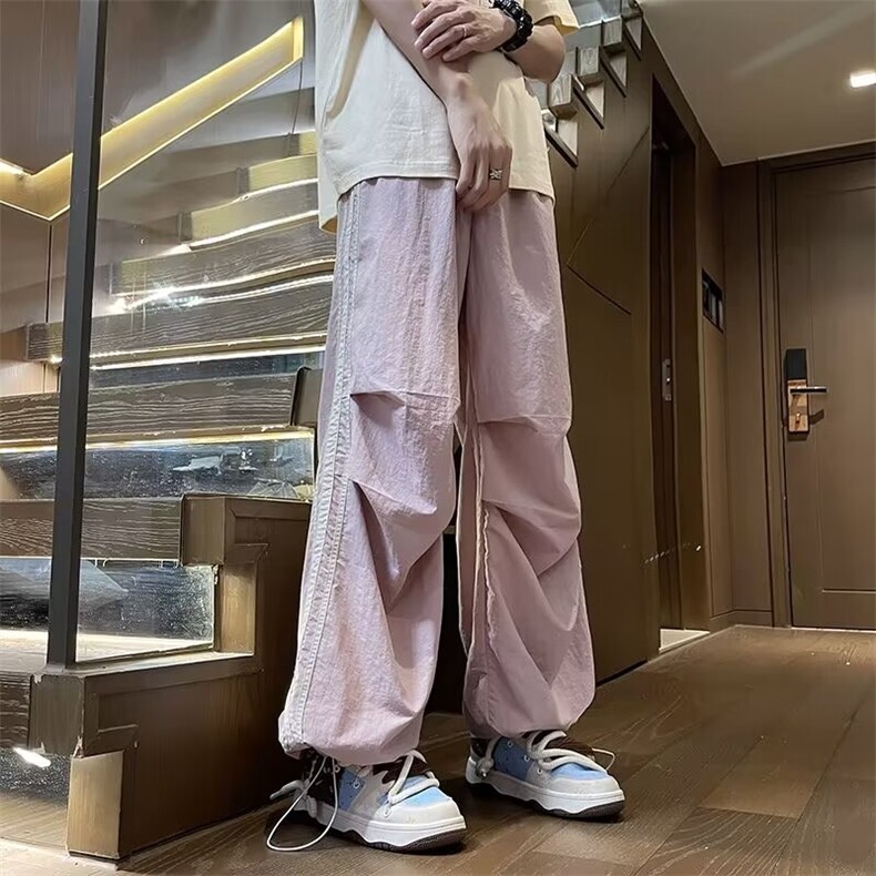 侧边三条杠休闲伞兵冲锋裤男夏季薄款速干防水运动垂感直筒阔腿裤,男装休闲裤,星座218-1（原230）