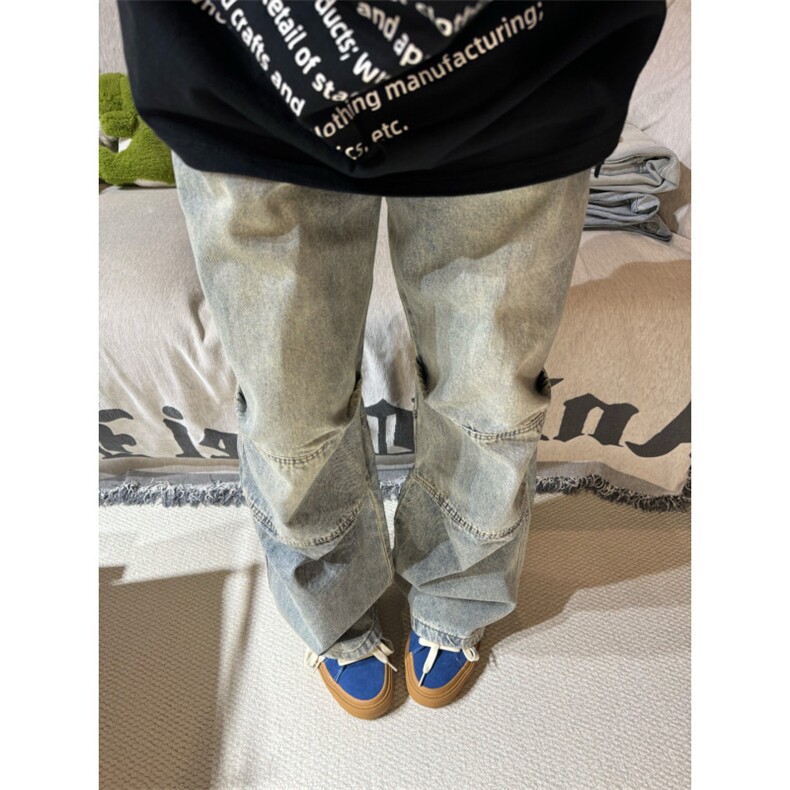 【有货】N726LL-特P50美式复古拼接牛仔裤男款宽松直筒设计感裤子,男装牛仔裤,星座1007（原301D）