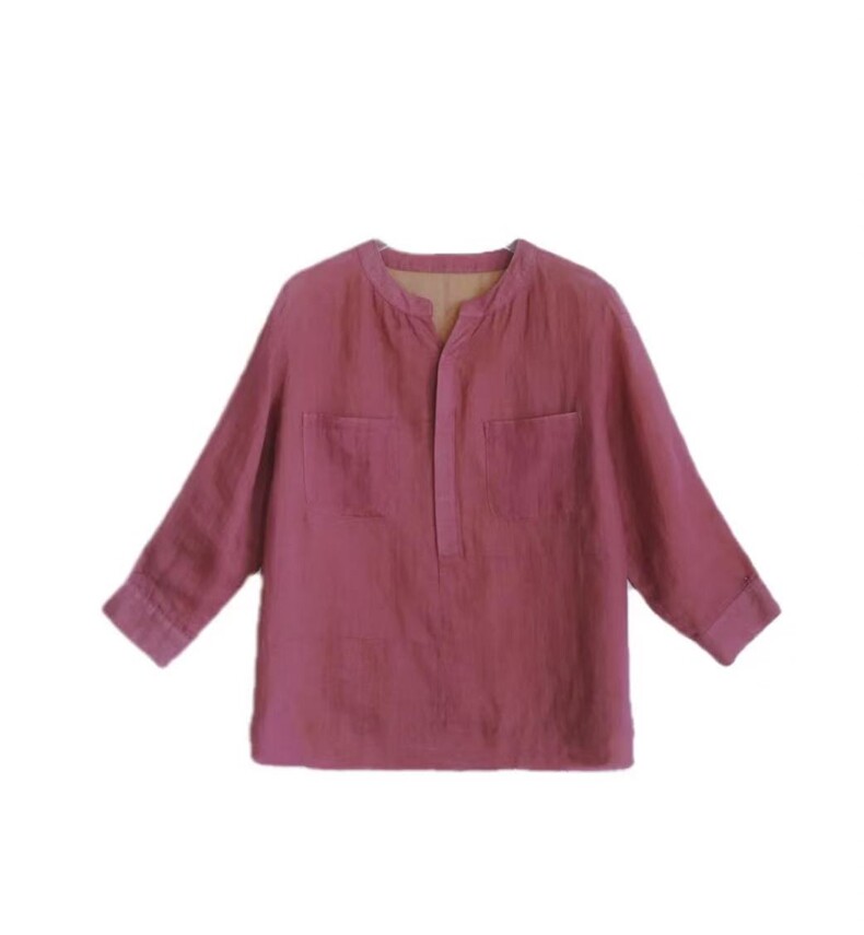 莨麻炒色涂泥染衬衫复古上衣夏季新款舒适透气清涼小衫，女装衬衫，鑫萬耀羊绒