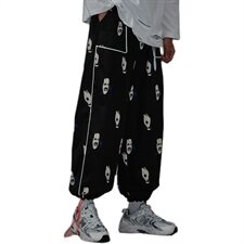 日系新款潮男士休闲宽松工装大码反光抽绳束脚九分裤长裤K398/P45，男装休闲裤，星座608A