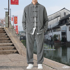 男士外套灯芯绒夹克套装盘扣立领风XZ1512-2501套装-P110，男装休闲套装，星座1512