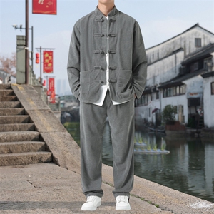 男士外套灯芯绒夹克套装盘扣立领风 XZ1512-2501套装-P110图片