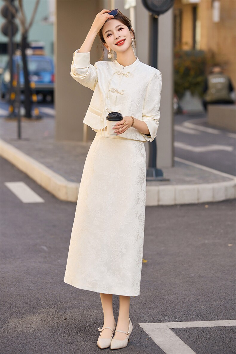 现货新中式套裙女2024年春季新款女装时尚气质显瘦两件套,女装套装/套裙,依如秀(原杭风阁)