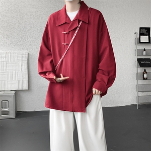8XL-M 风新中式黑色翻领长袖衬衫男秋季休闲衬衣痞帅CS537P58图片