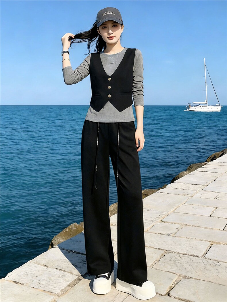 盐系轻熟时尚休闲运动时尚套装女春假两件上衣宽松阔腿裤两件套潮,女装套装/套裙,江南