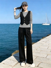 盐系轻熟时尚休闲运动时尚套装女春假两件上衣宽松阔腿裤两件套潮，女装套装/套裙，江南