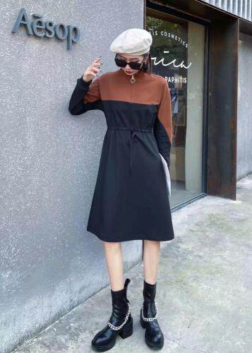 【现货】秋季新款-撞色拼接系绳连衣裙，女装连衣裙，陆氏青云