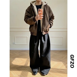 PU皮座山雕男女加绒保暖防兔毛棉衣外套M2566-P90图片