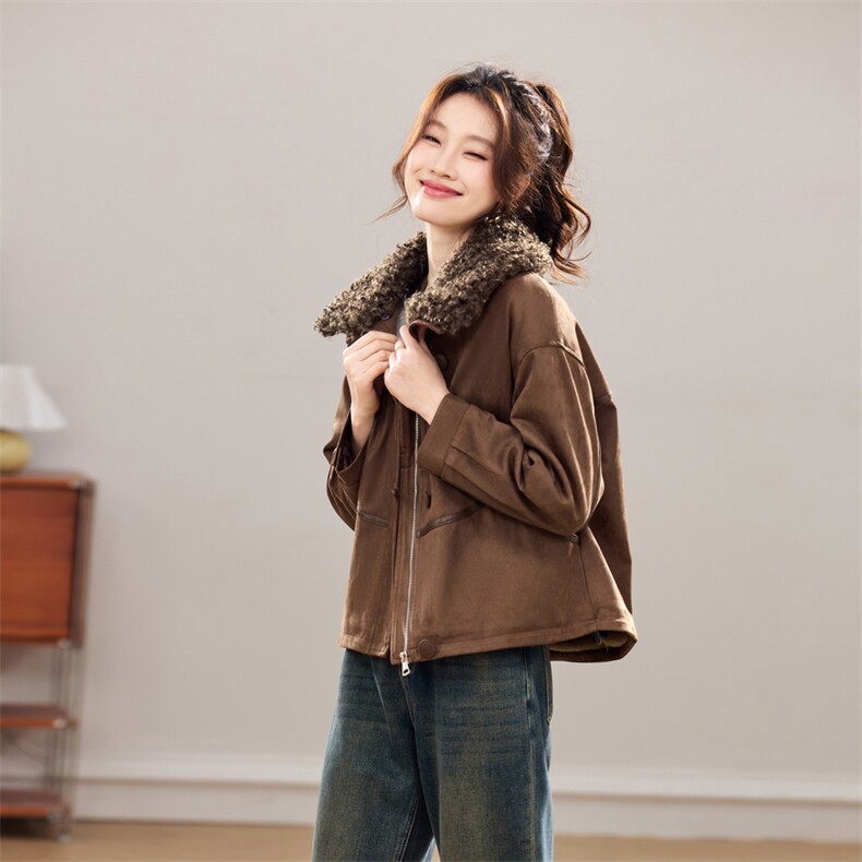现货25冬新款麂皮绒加厚毛毛外套衣珂纱朗2D044-811-P175-K265,女装派克服,衣珂纱朗