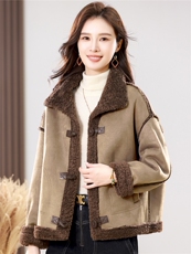 2025冬季时尚简约大方气质优雅显瘦休闲百搭潮流皮毛一体外套，女装羊羔毛/颗粒绒，独衣靓