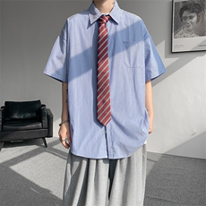 8XL-M条纹短袖衬衫男夏季宽松慵懒风痞帅大码衬衣外套DC28001P40，男装衬衫，电商B312