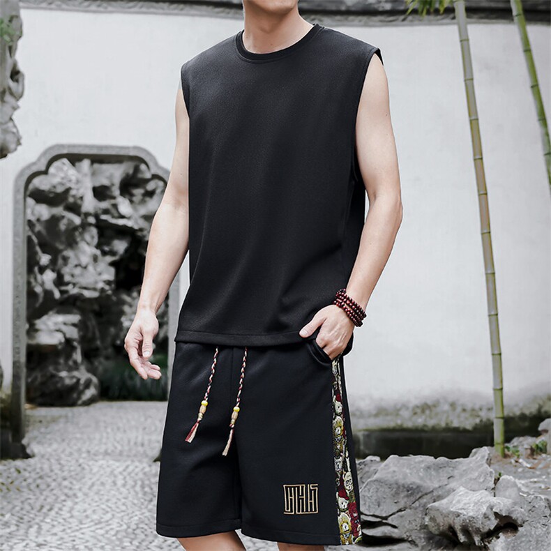 刺绣休闲运动套装男背心五分短裤两件套潮流夏季A266-TZ3307-P43,男装牛仔裤,电商A266
