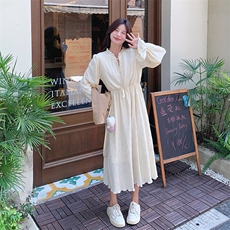 法式浪漫衬衫马甲套装裙女2025年秋季新款高级感甜美长裙两件套潮，女装连衣裙，2C031