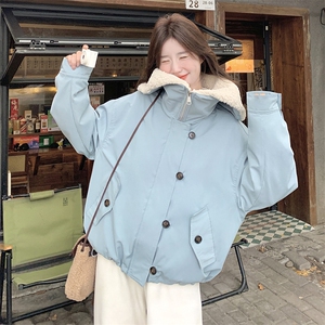 档口有货 羊羔毛领拼接蓝色羽绒服2C090-1556-P245-K368图片