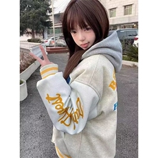日系慵懒时尚原宿百搭简约气质流行ins新款潮流毛呢毛巾刺绣夹克，男装夹克，星座506A