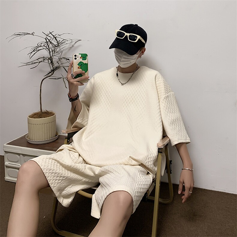 TZ85355/P60夏季提花新款短袖短裤t恤休闲宽松大码两件套套装男,男装休闲套装,电商A141