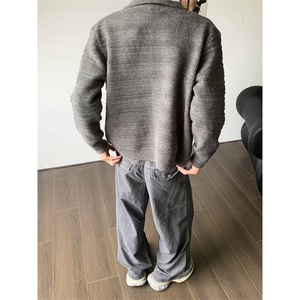 网图有货 美式复古翻领开衫毛衣男女慵懒感休闲针织衫 A968-P63图片