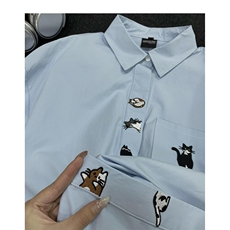 DCS2268-批38日系趣味小猫刺绣长袖衬衫男女夏季学院风，男装衬衫，星座603-2