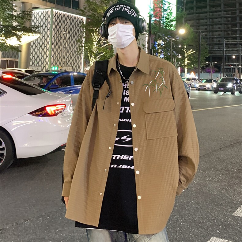 港风新款秋季时尚百搭宽松印花情侣翻领衬衫外套S6901P45控68,男装衬衫,电商A268A